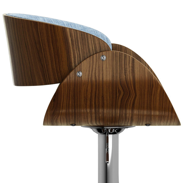 English Elm Amery Mid Century Modern Adjustable Swivel Bar Stool with Walnut Veneer Bentwood Frame & Gas Lift Light Blue B136P158313