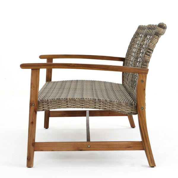 English Elm Christopher Knight Home® - HAMPTON Acacia Wood & Wicker Loveseat Natural Grey with Iron Frame, Weather-Resistant, Sturdy Design 60396.00WTC