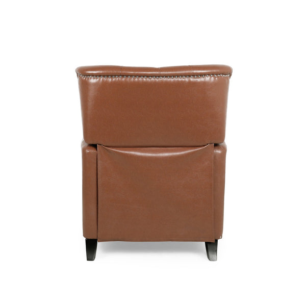 English Elm Christopher Knight Home® - Button Button Tufted Heavy Duty Manual Push-Back Recliner Chair with Nailhead Accents and Comfort Backrest Light Brown 71976.00PUCOGN