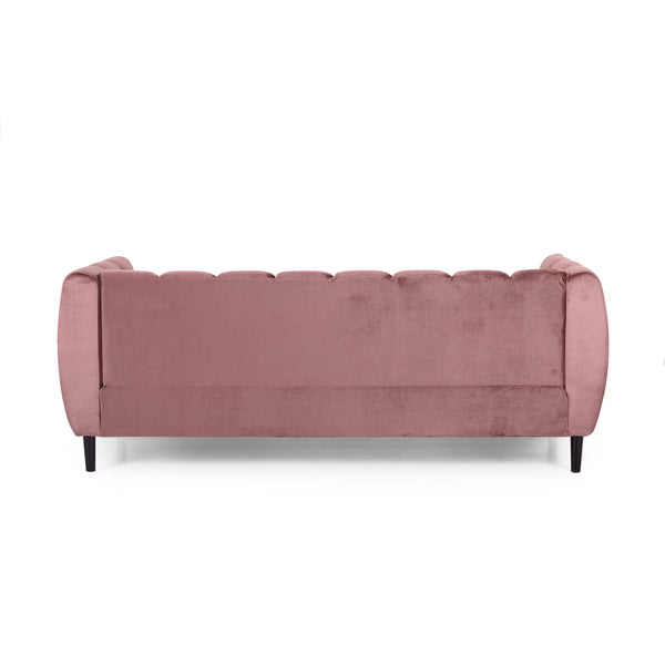 English Elm Miranda Channel Stitch Velvet Sofa Glam Living Room Seating with Tapered Birch Legs Blush 68604.00ABLSH_68604.00BBLSH