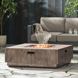 Christopher Knight Home® Noble House Wellington Square Iron Wood Pattern Fire Pit -50,000 Btu Tank Outside