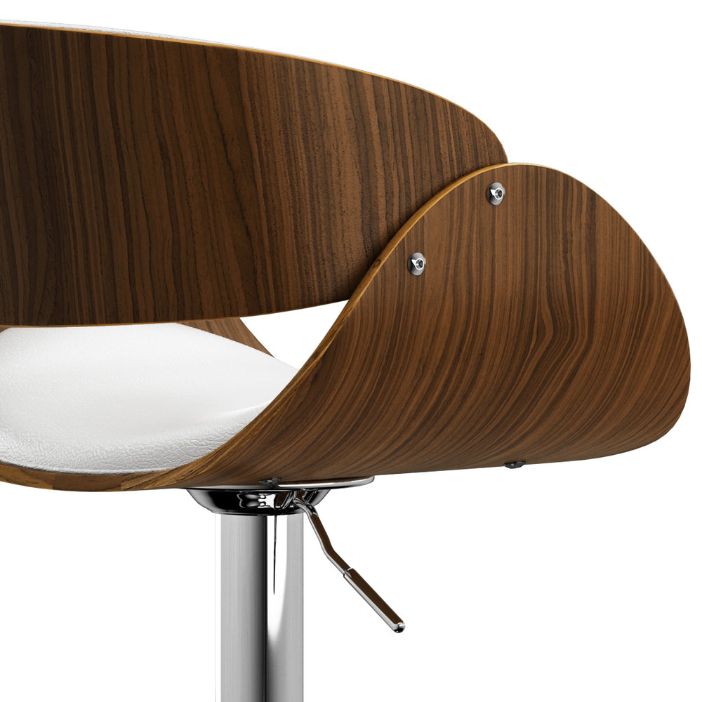 English Elm Amery Mid Century Modern Adjustable Swivel Bar Stool with Walnut Veneer Bentwood Frame & Gas Lift White B136P158315