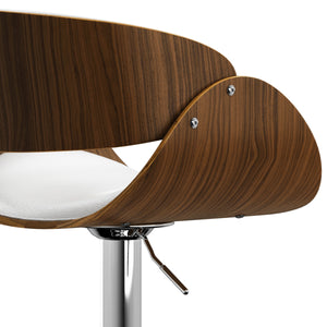 English Elm Amery Mid Century Modern Adjustable Swivel Bar Stool with Walnut Veneer Bentwood Frame & Gas Lift White B136P158315