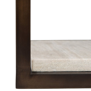 Bernhardt Bernhardt Modern Kinsley End Table With Bronze Glass Top, White Travertine Shelf & Casters For Luxe Style 533121