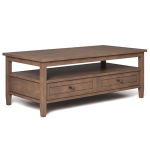 English Elm Warm Shaker Solid Wood 48" Coffee Table - Rustic Natural Finish With Hidden Storage & Timeless Design B136P159666-GIGA