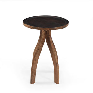 English Elm End Table Solid Mango Wood Sculptural Lipped Top Bohemian Living Room Accent 67332.00