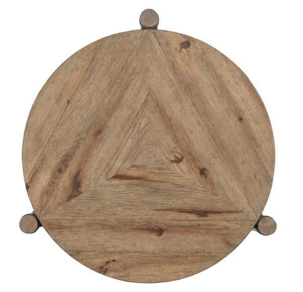 Hooker Furniture Vineyard Round End Table With Pecky Hickory Top, Hammered Metal Accents & Lower Shelf, Sonoma Finish 6952-80116-80