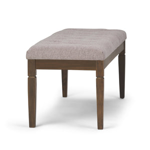 English Elm Waverly Tufted Ottoman Bench in Cloud Grey Linen Look Fabric – Solid Wood Frame, Carved Legs, Versatile Seating B136P158193