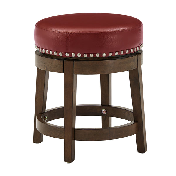 Homelegance By Top-Line Emerson Brown Finish Faux Leather 18" Swivel Dining Height Stool (Set of 2) Red Rubberwood