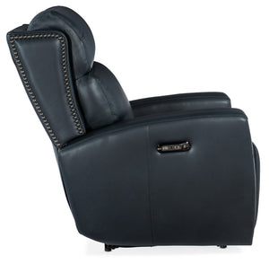 Hooker Furniture Ruthe Zero Gravity Power Recliner With Top-Grain Leather, Usb Port, Pewter Nailhead Trim Elegance Dark Blue SS704-PHZ1-049