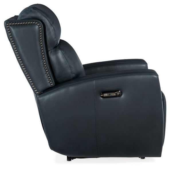 Hooker Furniture Ruthe Zero Gravity Power Recliner With Top-Grain Leather, Usb Port, Pewter Nailhead Trim Elegance Dark Blue SS704-PHZ1-049