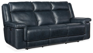 Hooker Furniture Montel Cosmos Cobalt Top-Grain Leather Lay-Flat Power Sofa With Usb, Adjustable Head & Lumbar SS705-PHL3-047