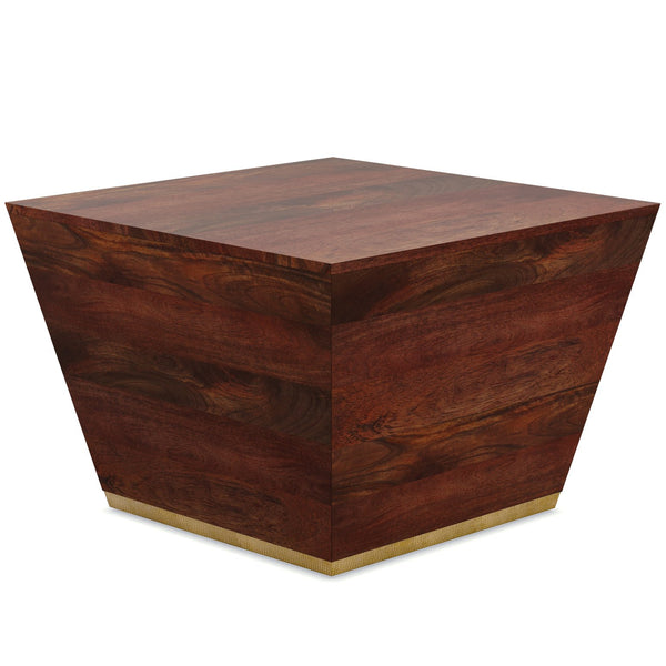 English Elm Abba Square Coffee Table - Handcrafted Cognac Brown Mango Wood With Brass Trim For Elegant Living B136P158265