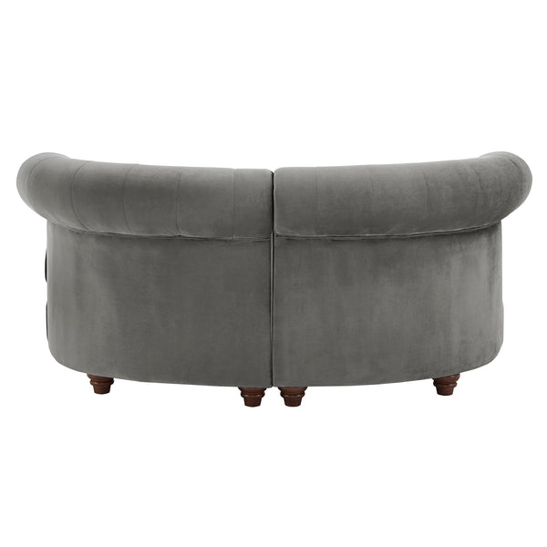 Homelegance By Top-Line Dayanna Velvet Tufted Scroll Arm Chesterfield Curved Loveseat Grey Velvet