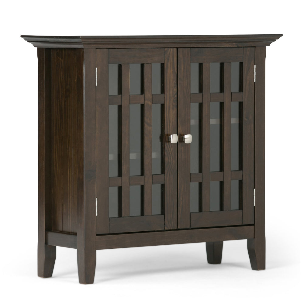 English Elm Bedford Low Storage Media Cabinet - Elegant Dark Tobacco Brown With Adjustable Shelves & Glass Doors B136P158118