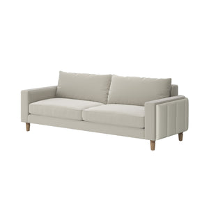 A.R.T. Furniture Barret Sofa - Luxurious Sand Velvet With Channeled Detailing And Sleek Track Arms For Modern Elegance Beige Inside, Velvet Sand Colored Polyester Fabric,Outback In Faux,Leather Parchement Colored Material 735501-5911