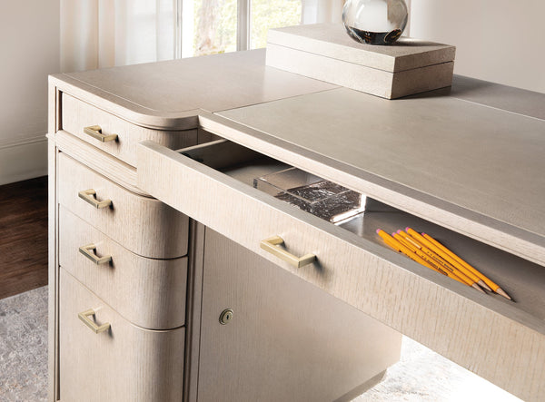 Hooker Furniture Marlowe Executive Writing Desk with Leather Surface Nine Drawers and Oak Veneer Finish 26.25L x 50.25W x 30.00H 6420-10458-80