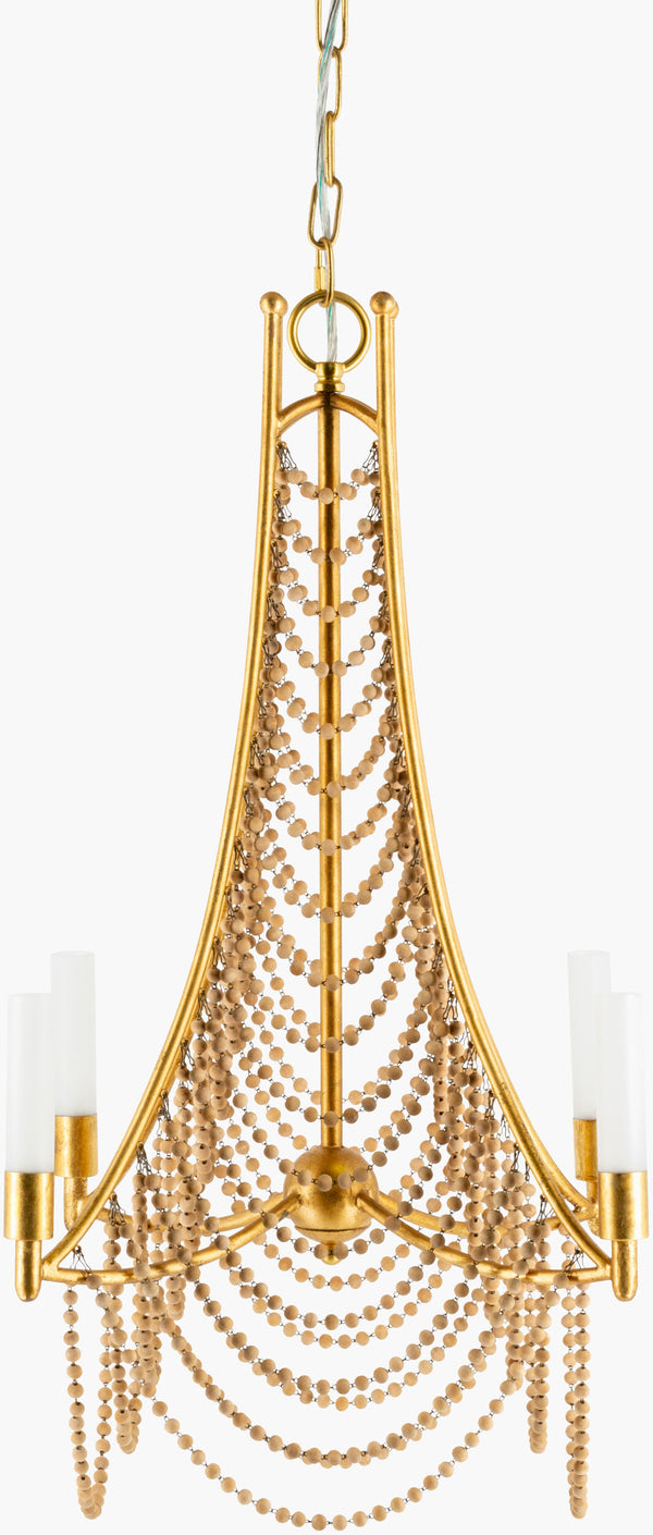 Surya Hawes 20"X20" Rustic Steel And Wood Chandelier - Elegant 26" Tall Lighting For Modern Spaces Fixture, Gold Steel,Rubber Wood Hws-001