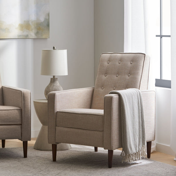 English Elm Christopher Knight Home® - Fabric Recliner Chair Mid-Century Modern Pushback Single Sofa with Tufted Cushion, Birch Legs, Cozy Comfort Wheat 60741.00WET