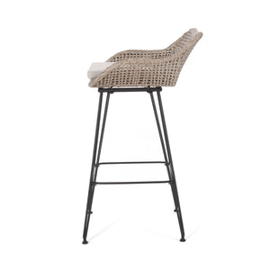 English Elm Pe Rattan Outdoor Bar Stools All Weather Woven Set with Cushioned Seats for Patio 71503.00MLBRN