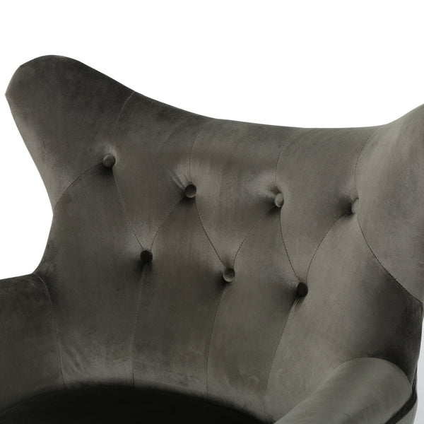 English Elm Arm Chair Tufted Velvet Wingback with Oak Frame and Tapered Legs for Living Room 56589.00NVLTGRY