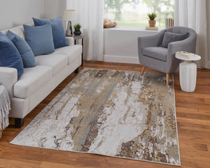 Feizy Rugs Aura Contemporary Abstract Area Rug - Durable Polyester Blend In Elegant Gold And Champagne Tones Ivory,Gold,Brown Polyester,Polypropylene Aur39lmfgldivyg22