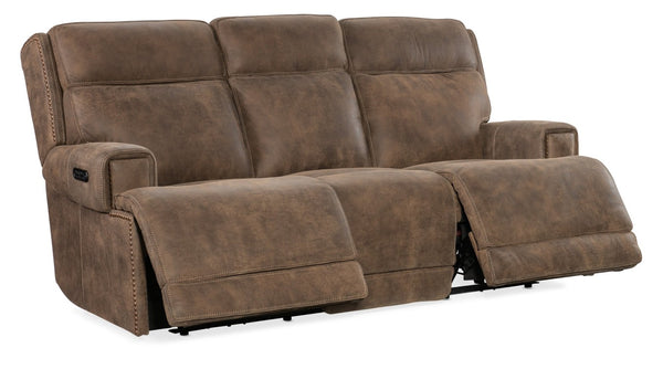 Hooker Furniture Wheeler Sofa With Zero-Gravity Power Recline, Adjustable Headrests, Aniline Leather, Usb Charging Brown SS762-PHZ3-085