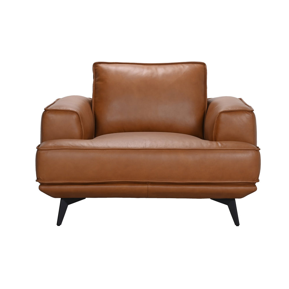 Porter Designs Porter Pirelli Midcentury Modern Full-grain Leather Chair With Honey-finished Rubberwood Base Brown Leather 02-204-03-0330