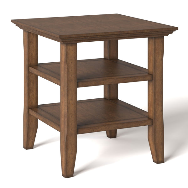 English Elm Acadian End Table - Handcrafted Solid Wood In Rustic Aged Brown With Open Shelves For Storage & Style B136P159691