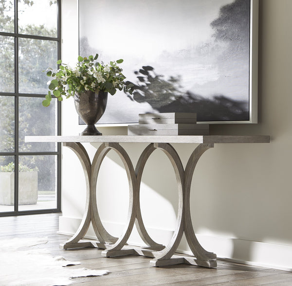 Bernhardt Bernhardt Albion Console Table In Soft Pewter White Oak — Sculptural 74" Entryway Centerpiece 311912