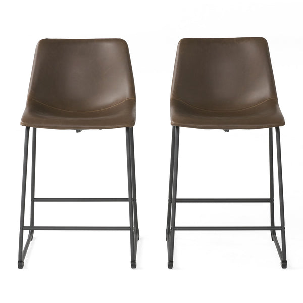 English Elm Christopher Knight Home® - Vintage Brown 24-Inch Counter Stool Set of 2 — Upholstered Wide Seat, Iron Frame, Sled Legs, Floor-Safe Pads 58938.00