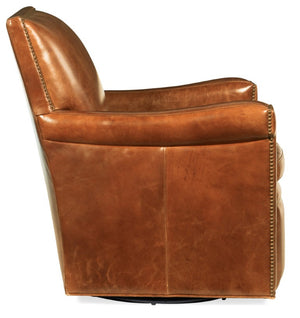 Hooker Furniture Jilian Swivel Club Chair In Caramel Aniline Leather With Plush Sink-In Cushion And Bronze Nailhead Trim Light Brown CC419-SW-085