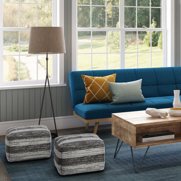 English Elm Clay Square Pouf In Soft Grey Mélange - Hand-Woven Cotton, Versatile Seating & Footrest Solution B136P159271