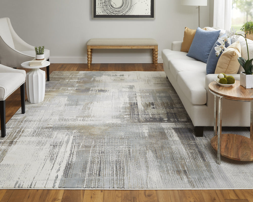 Feizy Rugs Clio Abstract Expressionist High-low Pile Rug - Luxurious Feel With Timeless Modern Design For Any Space Ivory,Gray,Brown Polypropylene Clo39lwfivymlte70