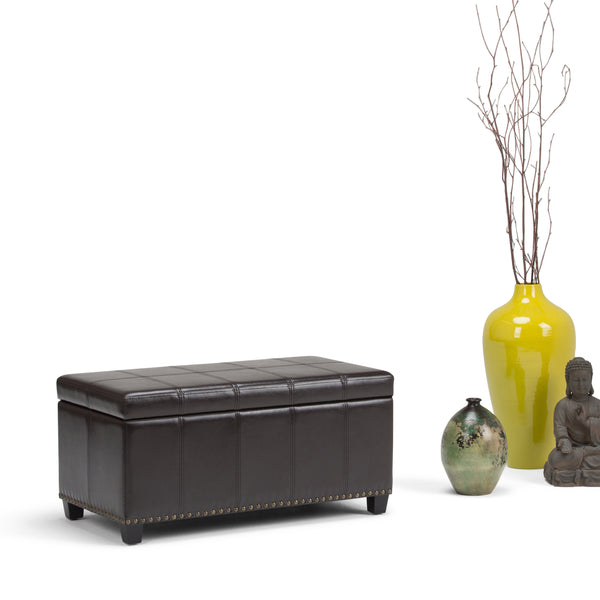 English Elm Amelia Storage Ottoman Bench with Hidden Compartment, Nailhead Trim, Stitched Faux Leather Seat Dark Brown B136P159106