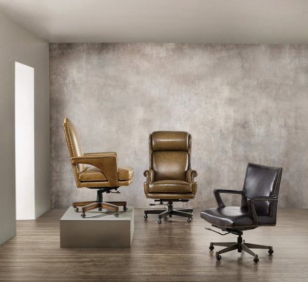 Hooker Furniture Tucker Executive Swivel Tilt Chair With Semi-Aniline Top-Grain Leather, Winged Headrest & Tilt Mechanism Brown EC841-078