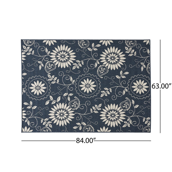 English Elm Christopher Knight Home® - MERIDIAN Blue Botanical Area Rug 5'3" x 7' Machine-Woven Polypropylene Low Pile 4mm Durable Chic 65862.00