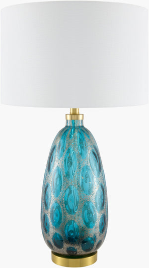 Surya Hexham Arts and Crafts Table Lamp Hand-painted Glass Body with Iron Base Linen Shade HXM-001