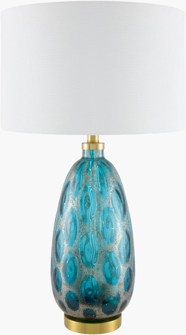 Surya Hexham Arts and Crafts Table Lamp Hand-painted Glass Body with Iron Base Linen Shade HXM-001