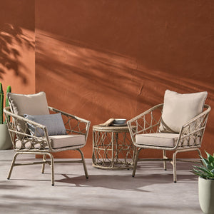 English Elm Christopher Knight Home® - BRUCE Brown 3PC Chat Set – PE Rattan Bistro Patio Seating with Iron Frame & Waterproof Cushions, Compact 70414.00LBRN