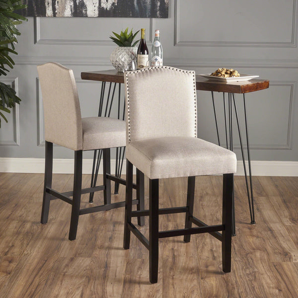 English Elm Markson Nail Head Trim Counter Stools Set of Two Upholstered Hardwood Frame Espresso 62369.00WHT
