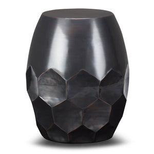 English Elm Flanigan Metal Accent Table with Handcrafted Honeycomb Drum Design in Antique Copper Finish, 19.5" H Black B136P158968