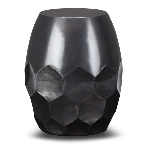 English Elm Flanigan Metal Accent Table with Handcrafted Honeycomb Drum Design in Antique Copper Finish, 19.5" H Black B136P158968