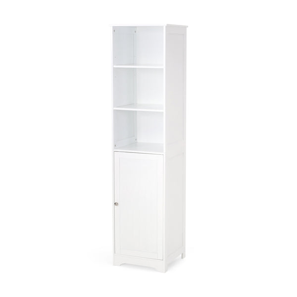 English Elm Christopher Knight Home® - BATHROOM Linen Tower Cabinet with Faux Wood Finish, Modern Slim Vertical Slat Design, Storage Organizer White 66606.00
