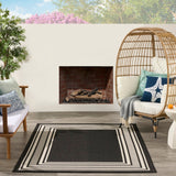 Nourison Horizon Indoor/Outdoor HOZ03 Machine Made Power-loomed Solid Border Indoor/Outdoor Modern Outdoor Rug Black, Black 88% Polypropylene,12% Polyester 841491128138