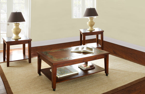 English Elm Steve Silver - Davenport 3-Piece Brown Wood Table Set with Burnished Cherry Finish, Casters for Easy Mobility B081S00424