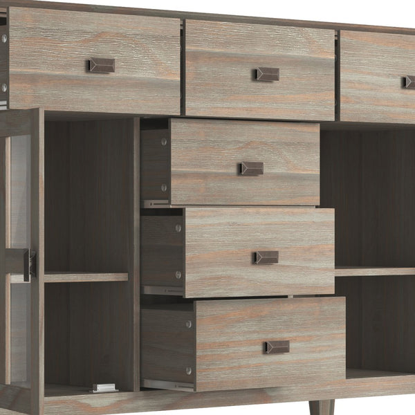 English Elm Artisan Solid Wood Sideboard Buffet In Distressed Grey - Timeless Storage Solution For Any Space B136P158705