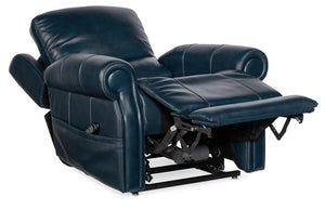 Hooker Furniture Eisley Power Recliner In Sorrento Night Seas Leather With Motorized Headrest, Lumbar & Lift Support Dark Blue RC602-PHLL4-049
