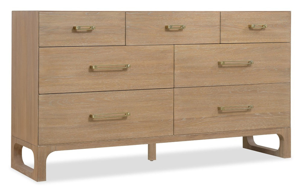 Hooker Furniture Banyon Seven Drawer Dresser In Desert Oak — Wire-Brushed White Oak, Cedar-Lined Drawers, Brushed Brass Pulls 6081-90002-82