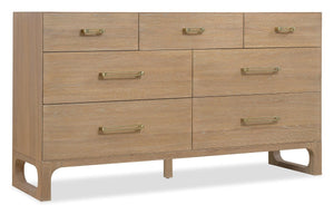 Hooker Furniture Banyon Seven Drawer Dresser In Desert Oak — Wire-Brushed White Oak, Cedar-Lined Drawers, Brushed Brass Pulls 6081-90002-82